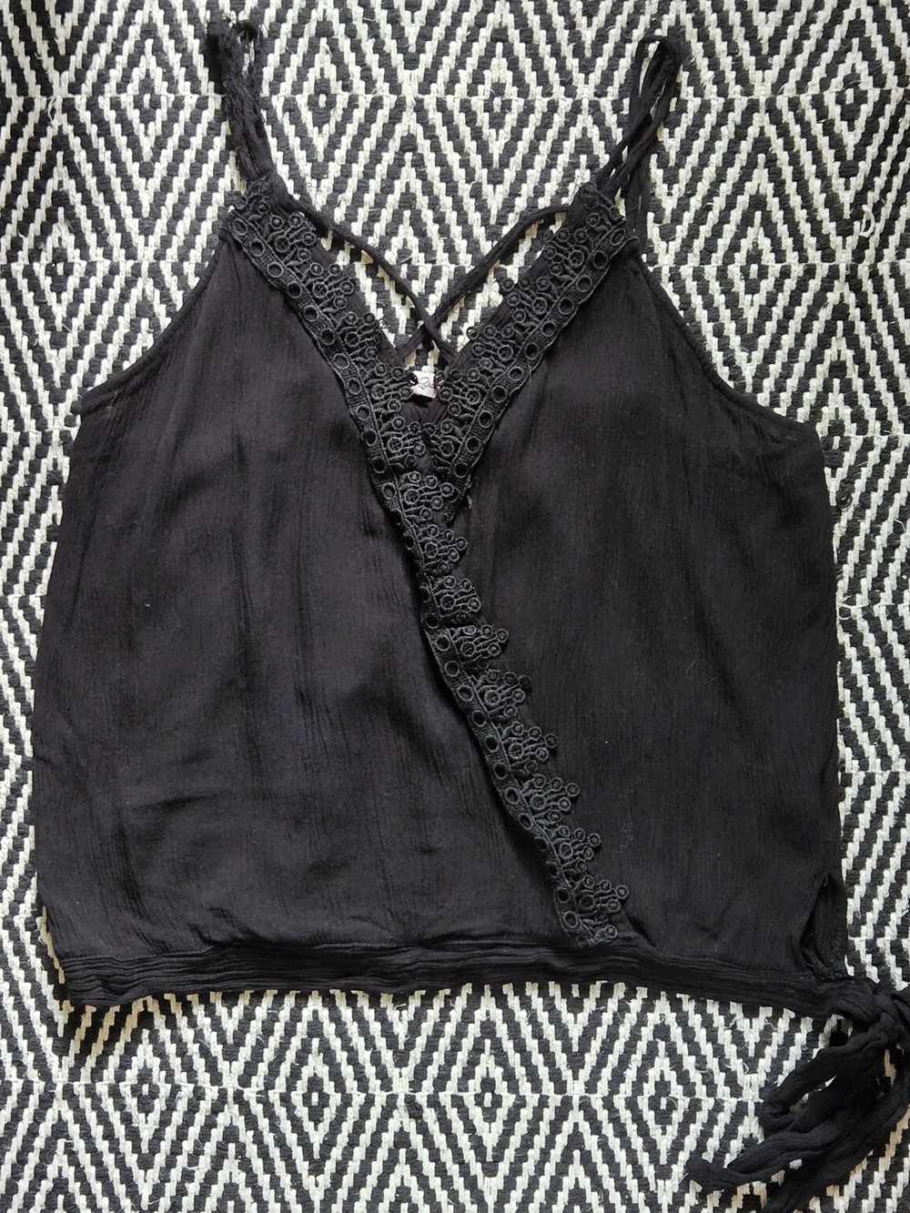 Crave Fame Black Lace-Trim V-Neck Cami
